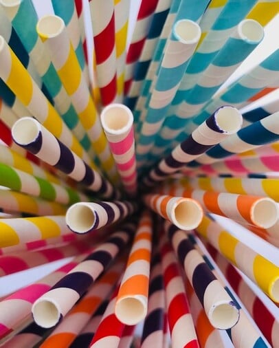 Top view showing spiral designed custom straws with vibrant colors 