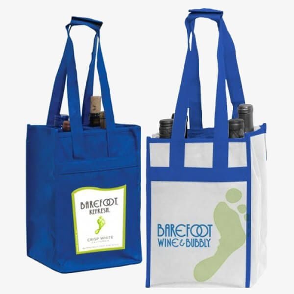 Printed Wholesale 4-Bottle Wine Totes