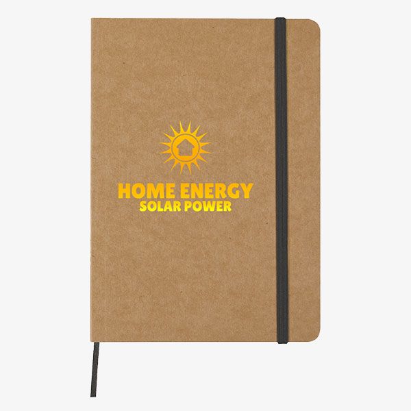 Natural notebook with black strap and yellow logo