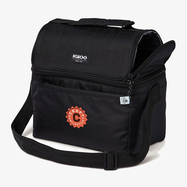 Black cooler bag with orange logo