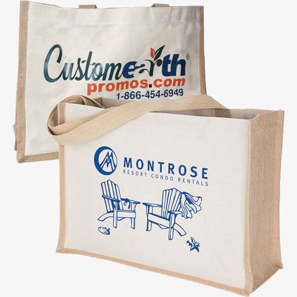 Large Custom Jute and Cotton Shopping Tote