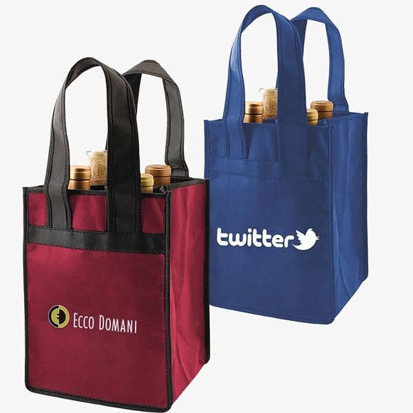 Reusable Promotional 4-Bottle Wine Totes 