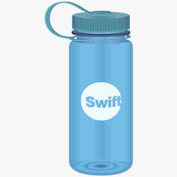Blue reusable sports bottle made from BPA free plastics