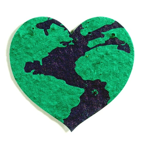 Seed Paper Shape Earth Heart - Forest Green with Dark Blue Letterpress